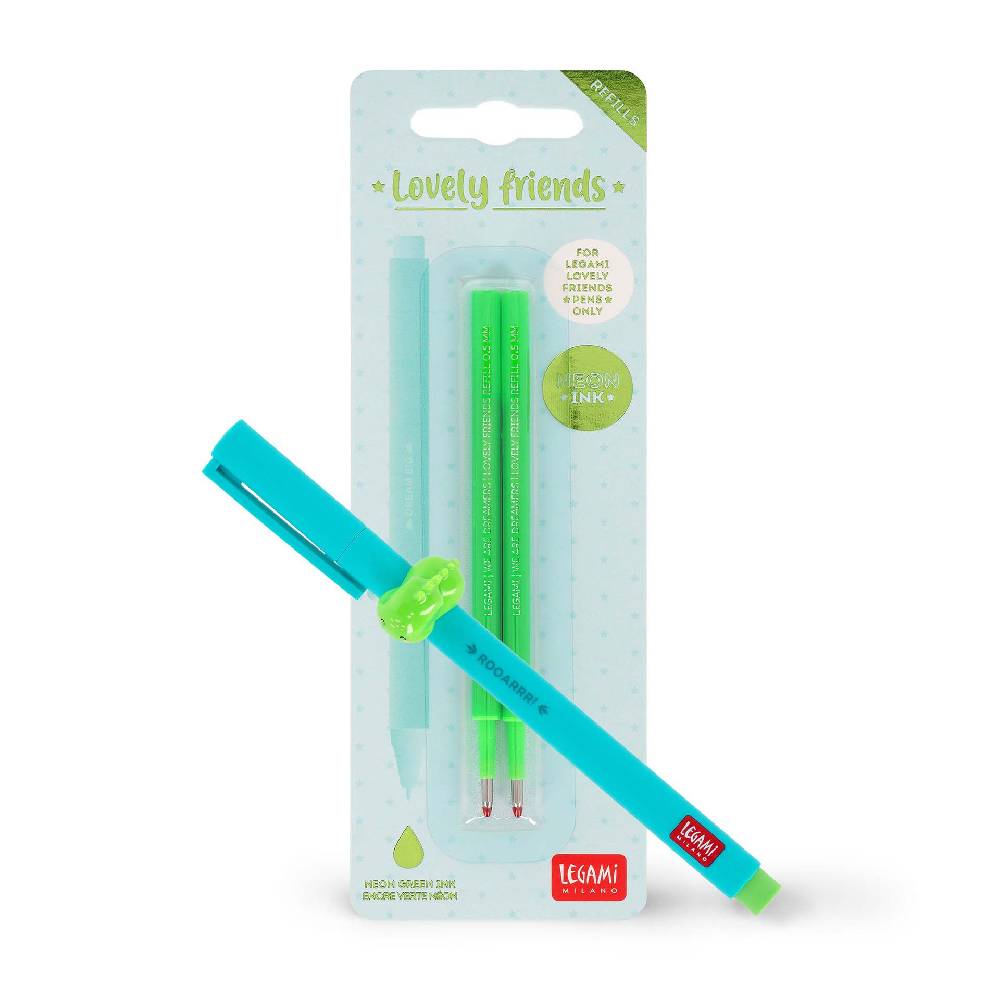Legami Set Penna Lovely Dino con Refill Verde Neon Qualità