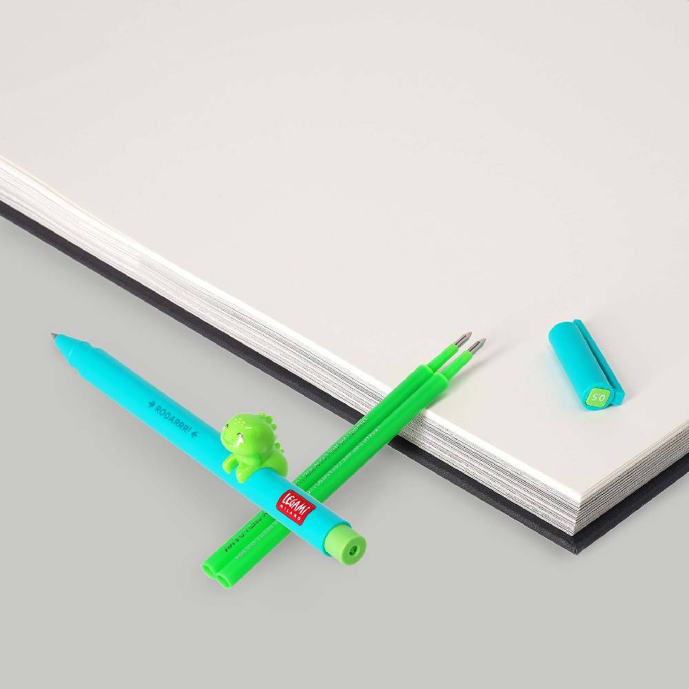 Legami Set Penna Lovely Dino con Refill Verde Neon Qualità
