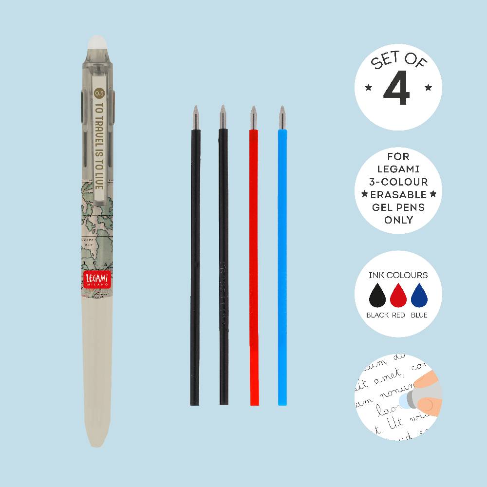 Legami Set di 4 Refill per Penna Gel Cancellabile 3 Colori Novità
