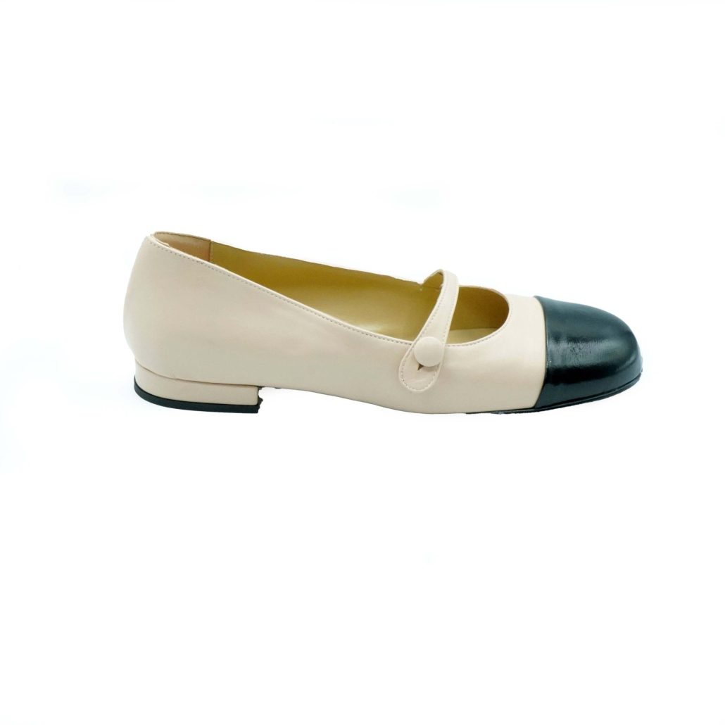 ﻿Lea Gu ballerina in nappa con punta in contrasto, tacco 10mm Hotsell
