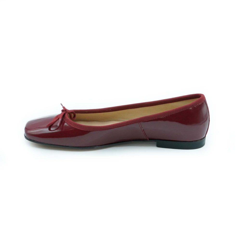 Lea Gu ballerina in vernice, fiocco frontale, punta quadrata, tacco 10mm Vendita Calda