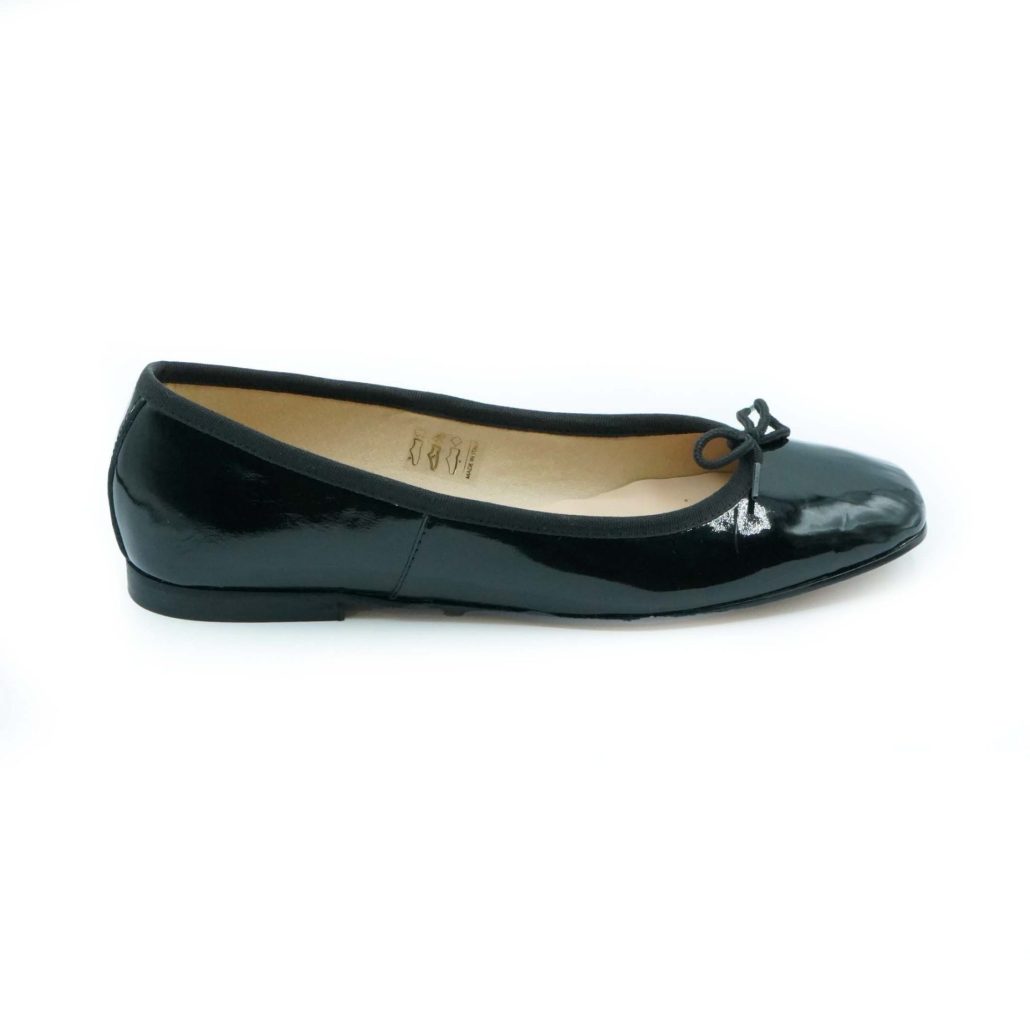 Lea Gu ballerina in vernice, fiocco frontale, punta quadrata, tacco 10mm Vendita Calda