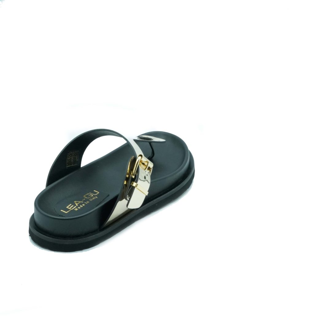 Lea Gu ciabattina in nappa laminata, doppia fibbia frontale, fondo gomma 40 mm 2025