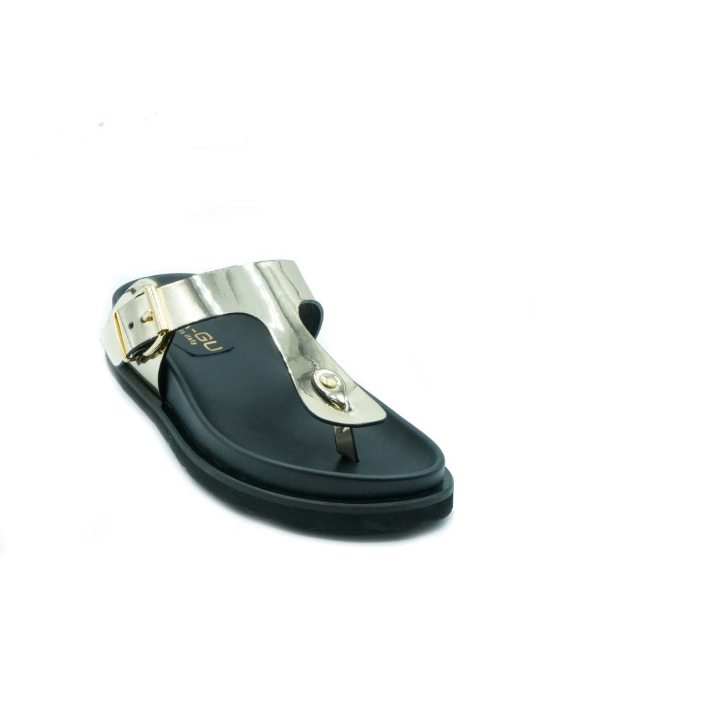 Lea Gu ciabattina in nappa laminata, doppia fibbia frontale, fondo gomma 40 mm 2025