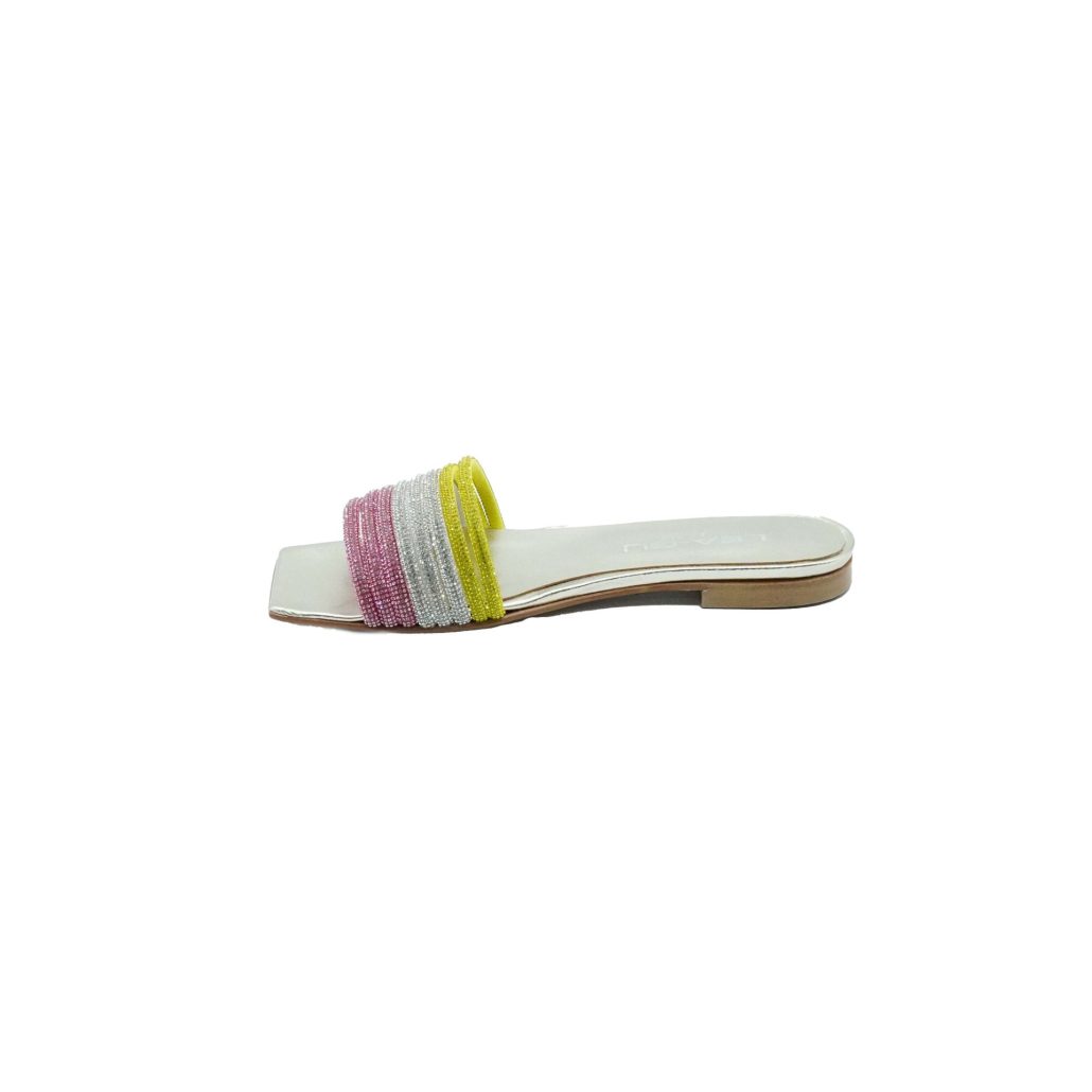 Lea Gu ciabattina in nappa laminata, fasce frontali, punta quadrata, tacco 10mm In Linea
