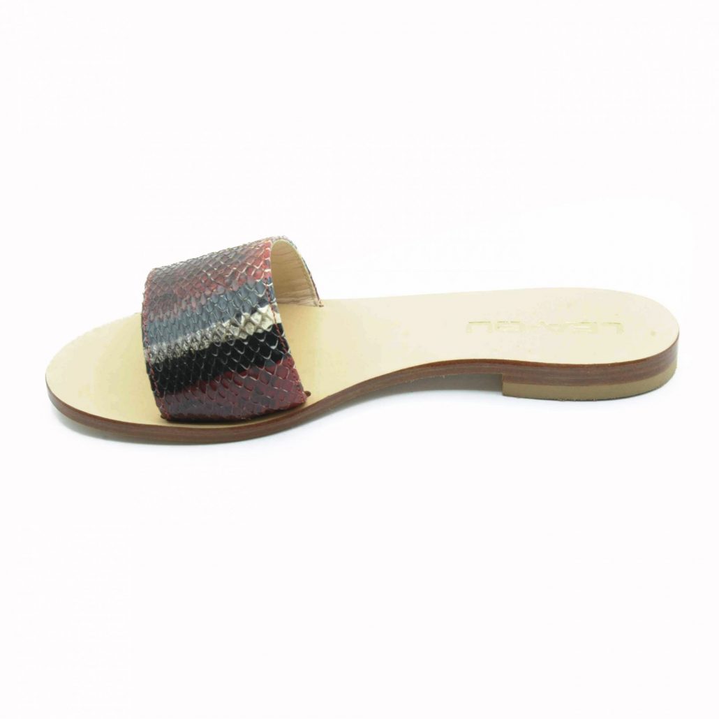 Lea Gu ciabattina in nappa stampa pitone, fascia frontale, tacco 15 mm Vendita