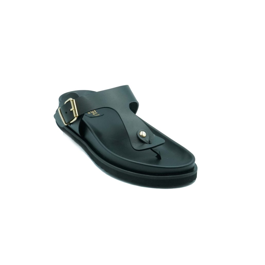 Lea Gu ciabattina in nappa, doppia fibbia oro frontale, fondo gomma 40 mm Spedizione Gratuita