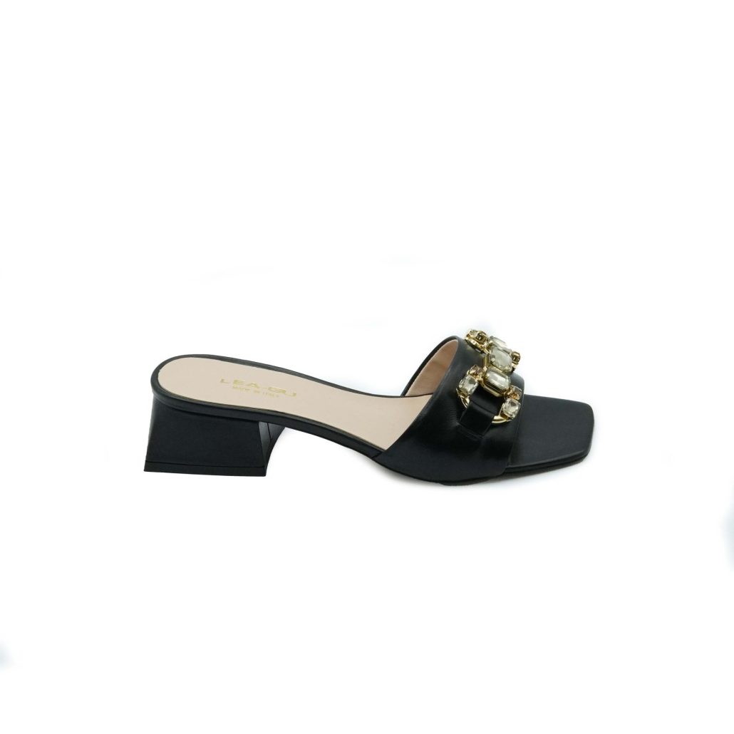 Lea Gu ciabattina in nappa, fascia con accessorio frontale, tacco 45 mm Pezzi Unici