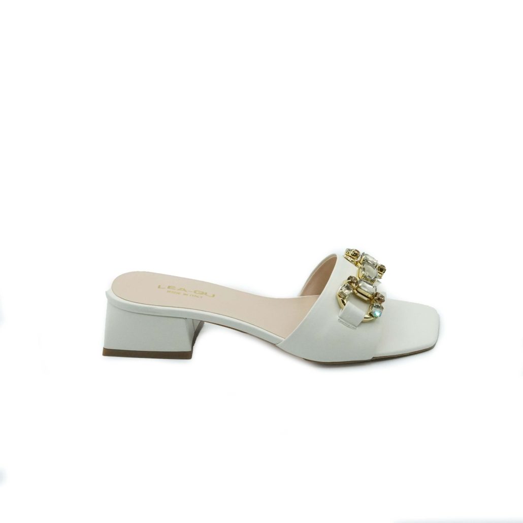 Lea Gu ciabattina in nappa, fascia con accessorio frontale, tacco 45 mm Pezzi Unici