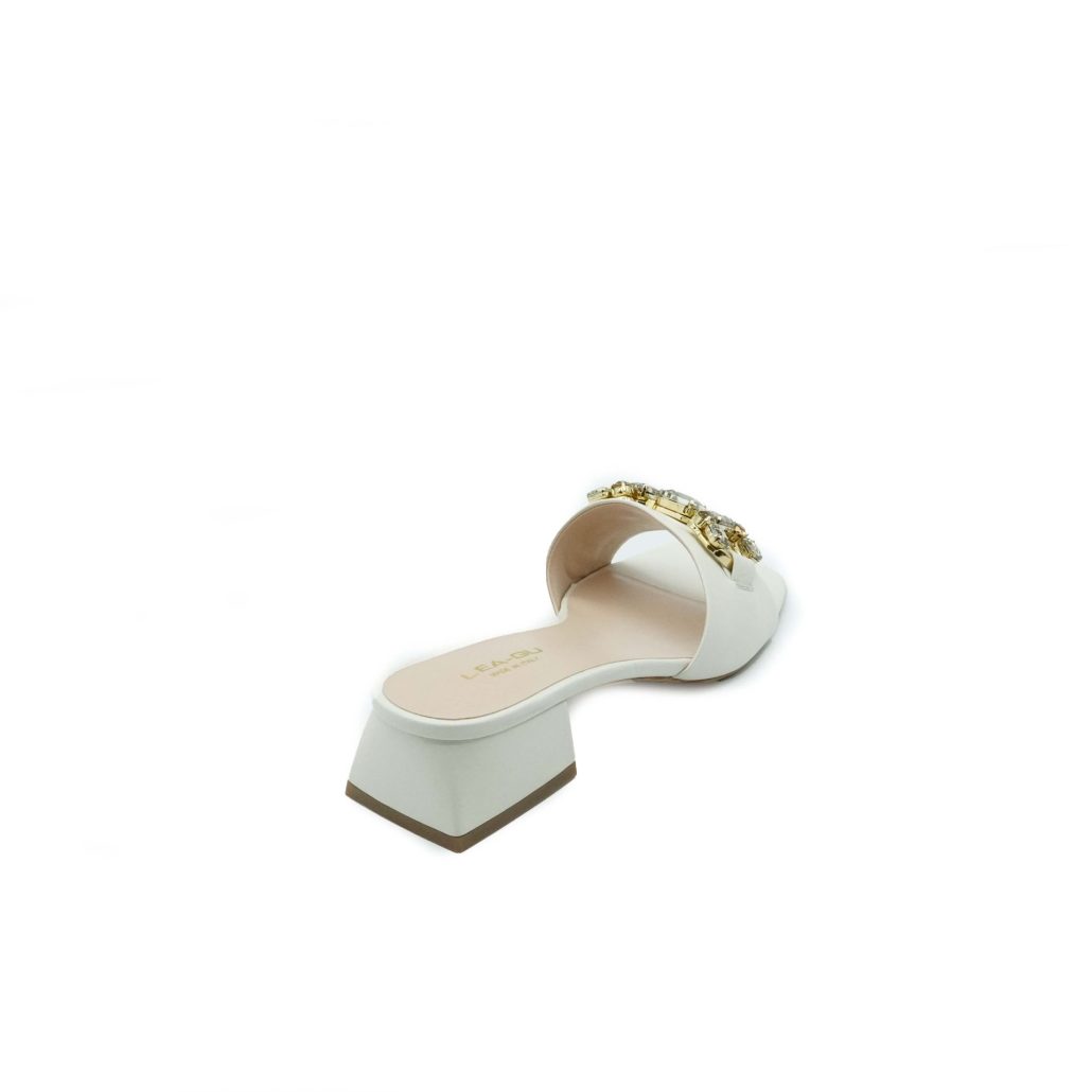 Lea Gu ciabattina in nappa, fascia con accessorio frontale, tacco 45 mm Pezzi Unici