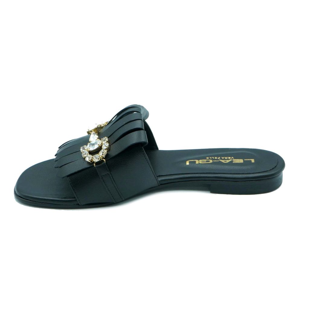 Lea Gu ciabattina in nappa, fascia con frange e accessorio frontale, tacco 10mm Soddisfazione Garantita