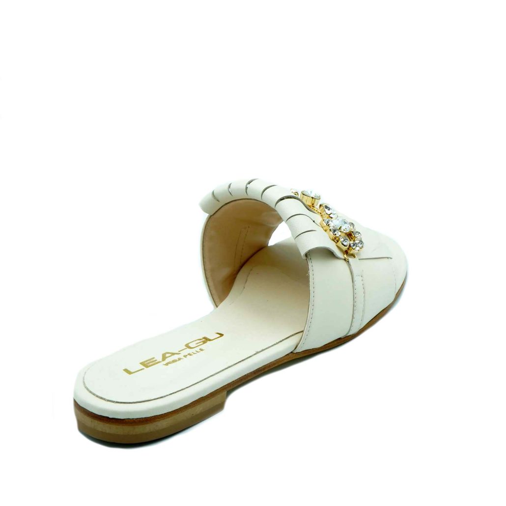 Lea Gu ciabattina in nappa, fascia con frange e accessorio frontale, tacco 10mm Soddisfazione Garantita