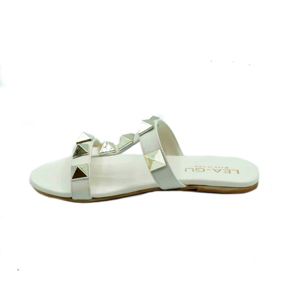 Lea Gu ciabattina in nappa, fascia frontale con borchie a piramide oro, tacco 0,5 mm Qualità Garantita