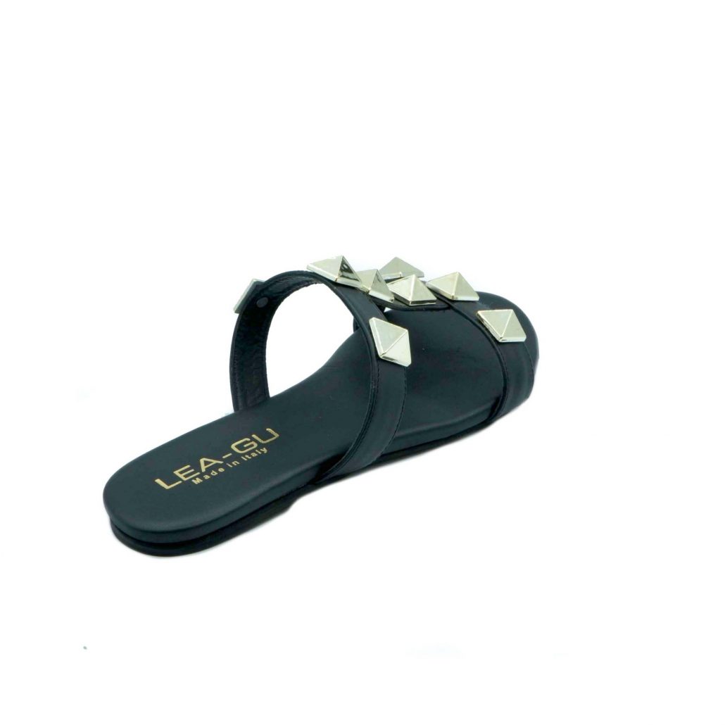 Lea Gu ciabattina in nappa, fascia frontale con borchie a piramide oro, tacco 0,5 mm Qualità Garantita