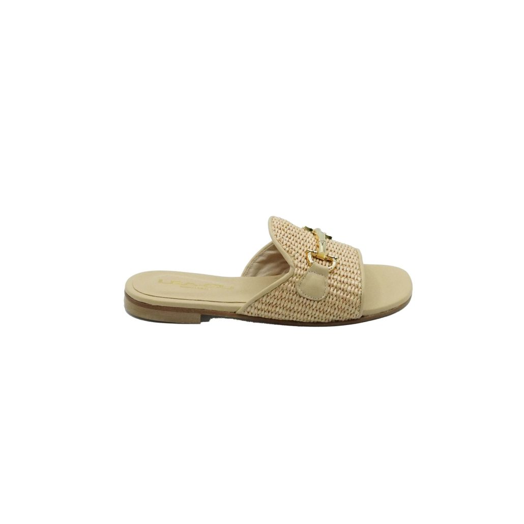 Lea Gu ciabattina in nappa, fascia frontale in rafia con accessorio, tacco 10mm Negozi Online