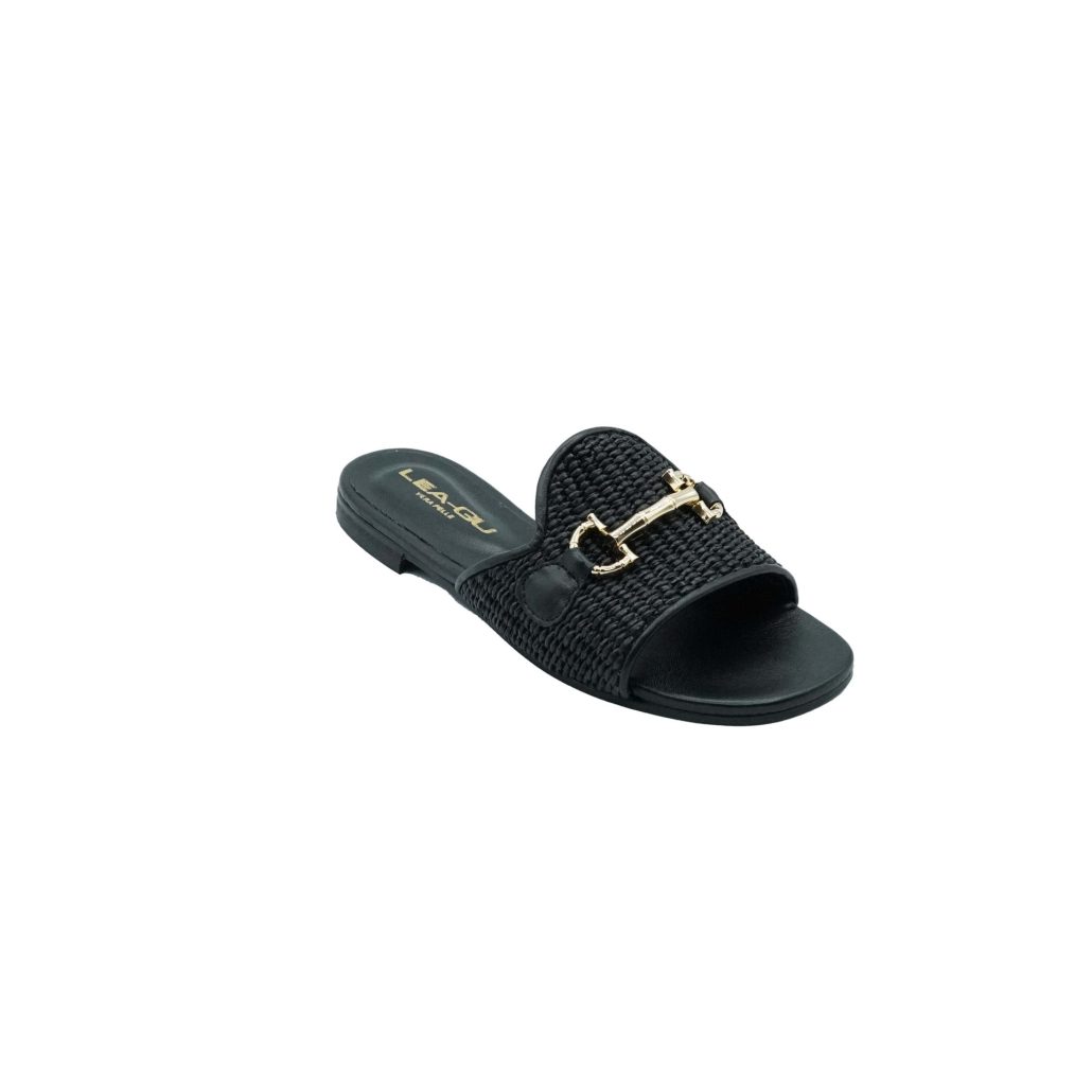 Lea Gu ciabattina in nappa, fascia frontale in rafia con accessorio, tacco 10mm Negozi Online