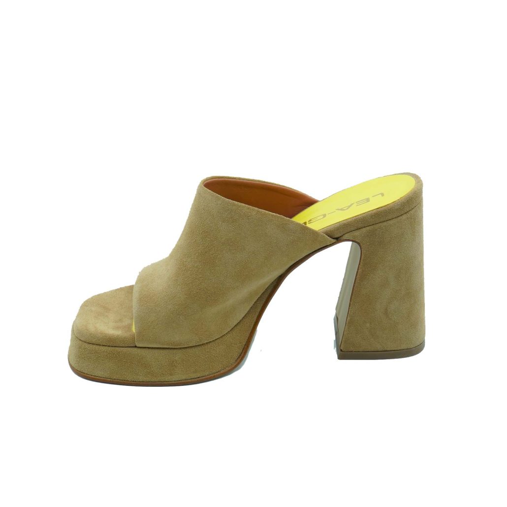 Lea Gu sabot in camoscio, fascia frontale, tacco ricoperto 100mm plateau 20mm Saldi