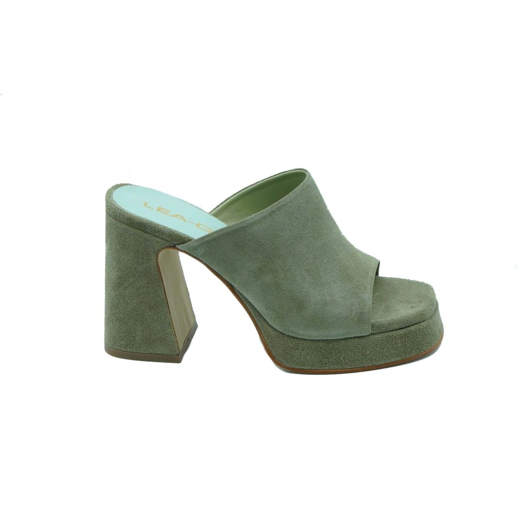 Lea Gu sabot in camoscio, fascia frontale, tacco ricoperto 100mm plateau 20mm Saldi