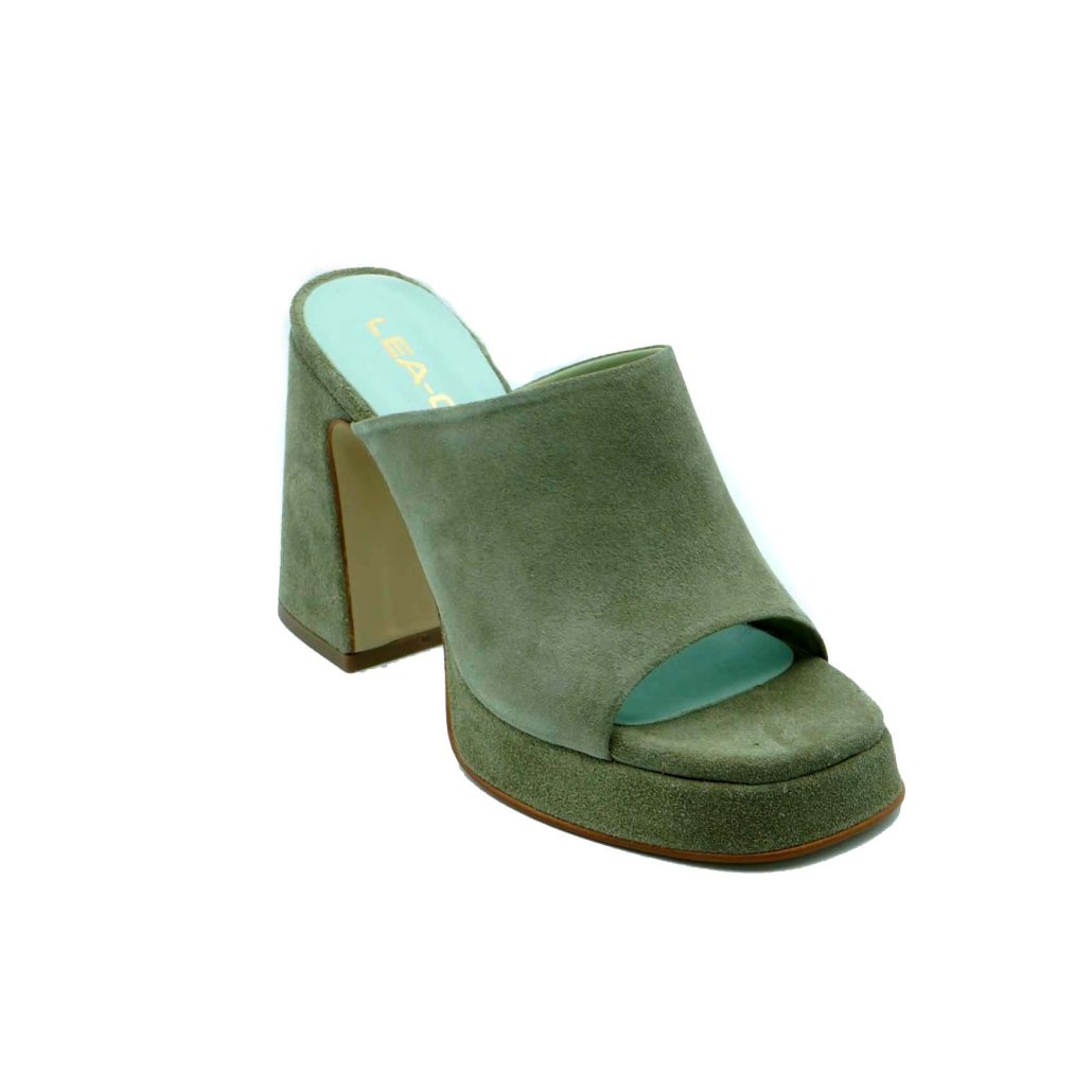 Lea Gu sabot in camoscio, fascia frontale, tacco ricoperto 100mm plateau 20mm Saldi