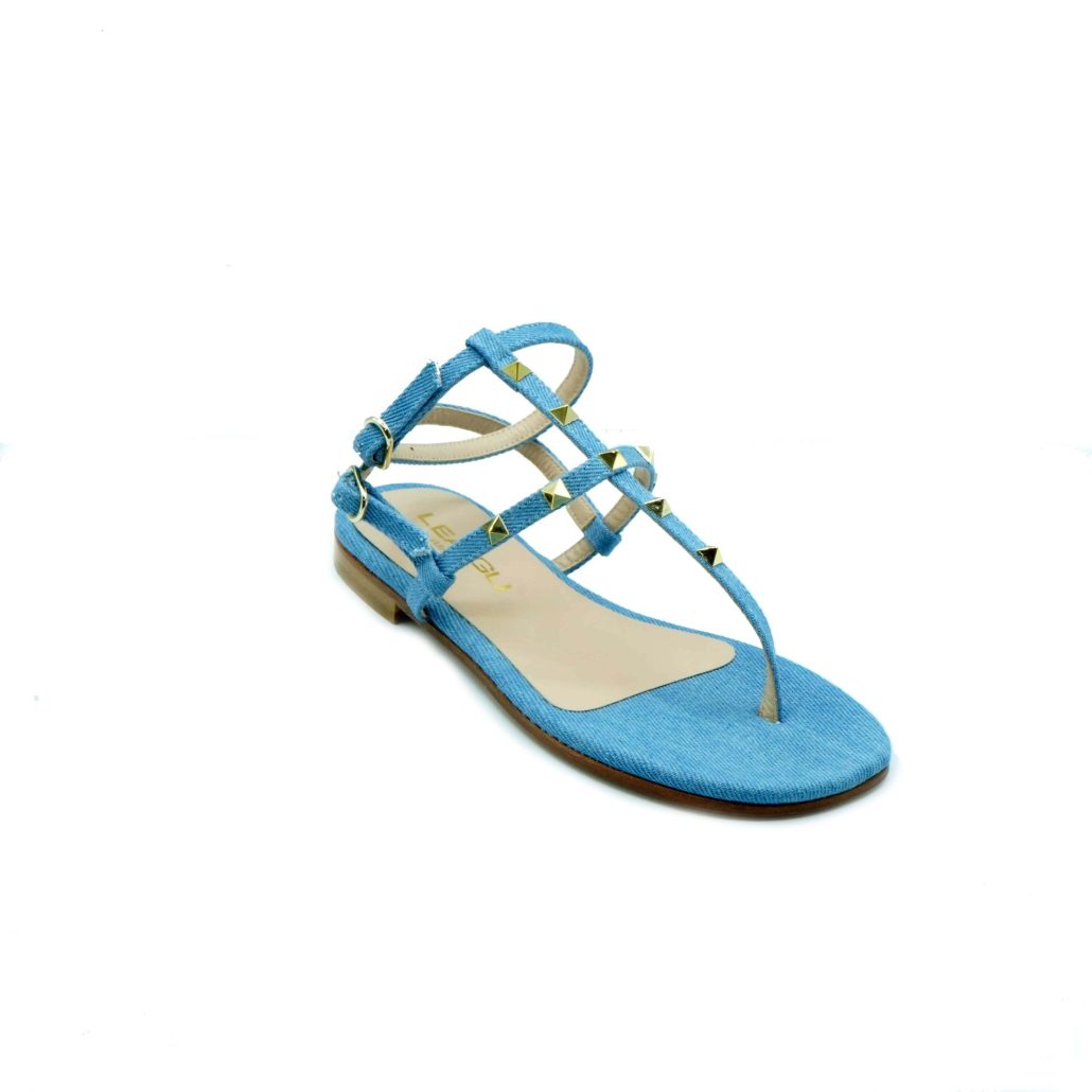 Lea Gu sandalo in jeans, borchie frontali, cinturino alla caviglia, tacco 10mm Moda
