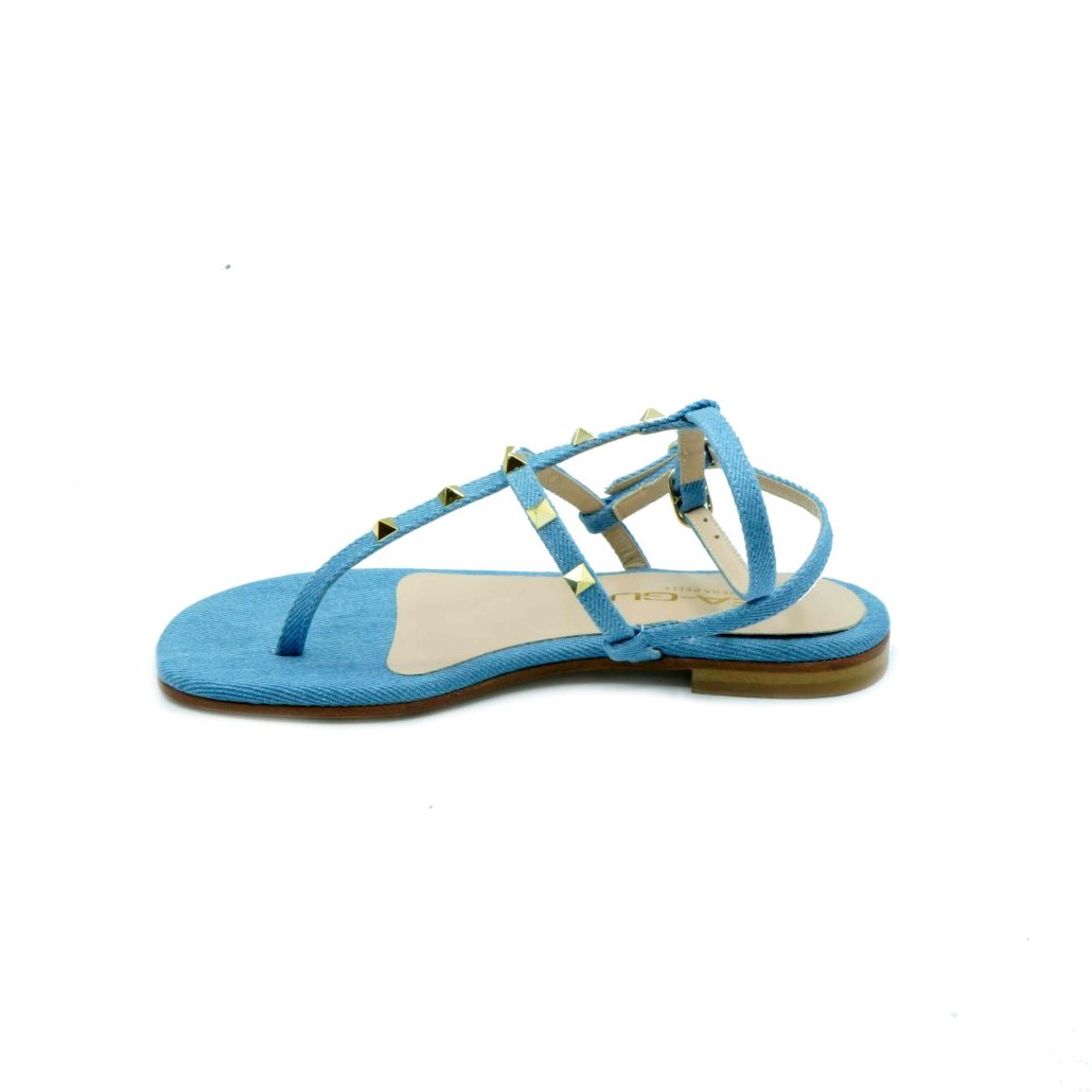 Lea Gu sandalo in jeans, borchie frontali, cinturino alla caviglia, tacco 10mm Moda