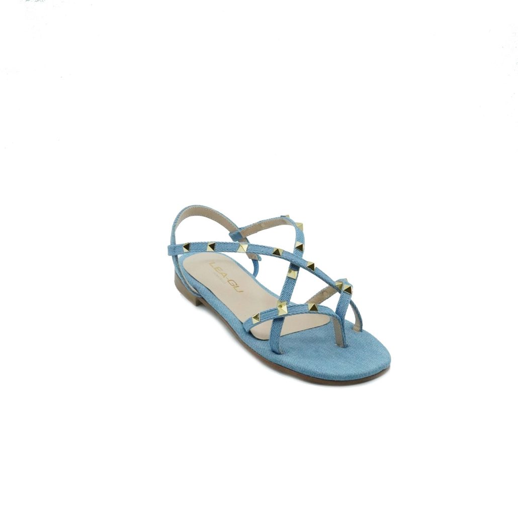 Lea Gu sandalo in jeans, borchie frontali, tacco 10mm 2025