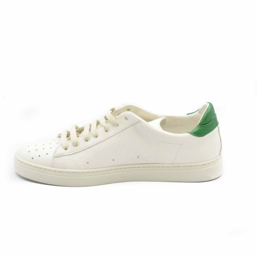 Lea Gu sneakers in nappa, punta traforata, tallone in contrasto verde, fondo gomma 25 mm Esporta salva