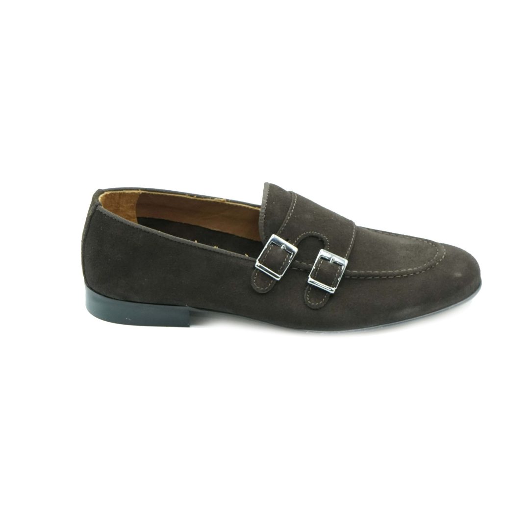 Lea Gu mocassino in camoscio, doppia fibbia frontale, tacco 20mm Convenienza