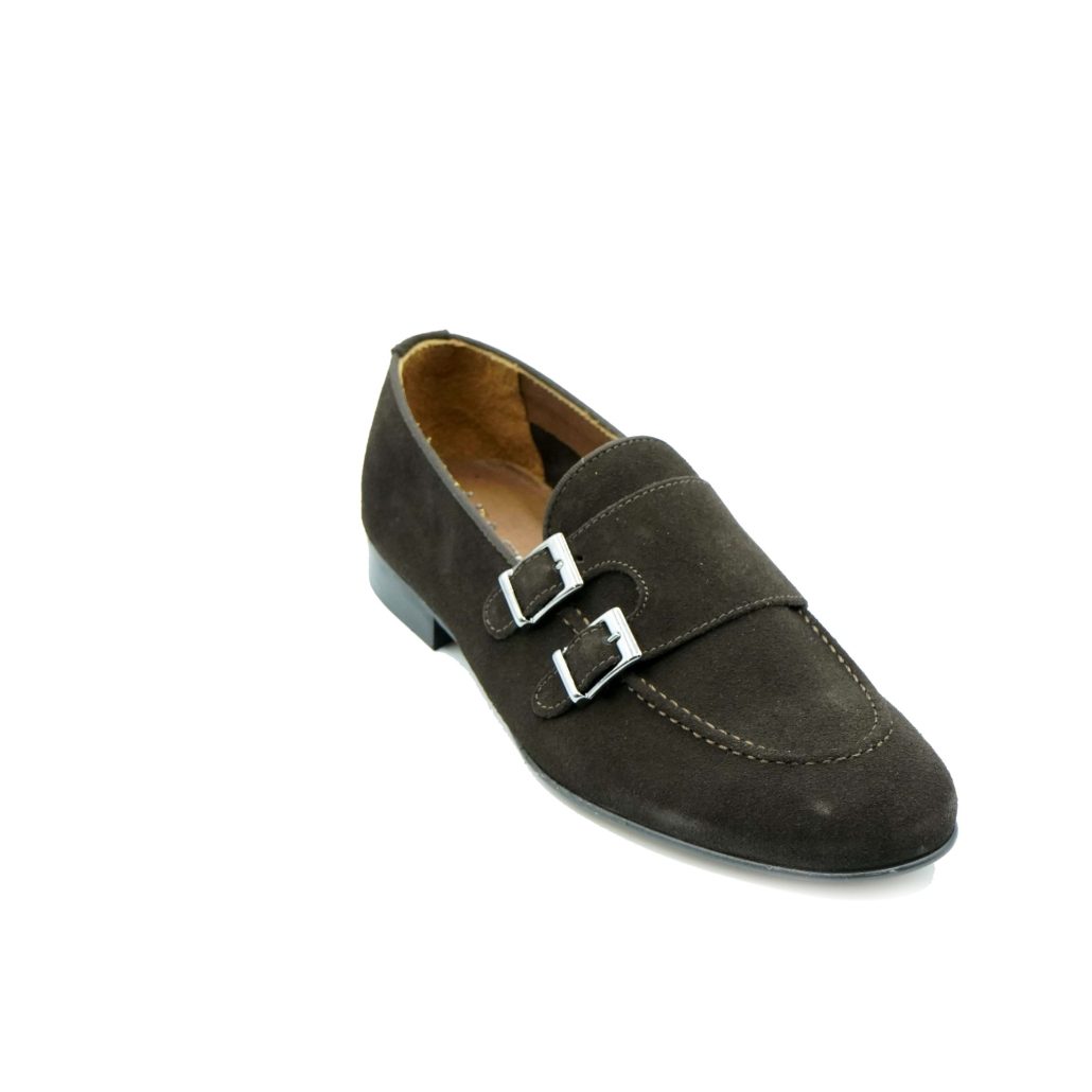 Lea Gu mocassino in camoscio, doppia fibbia frontale, tacco 20mm Convenienza