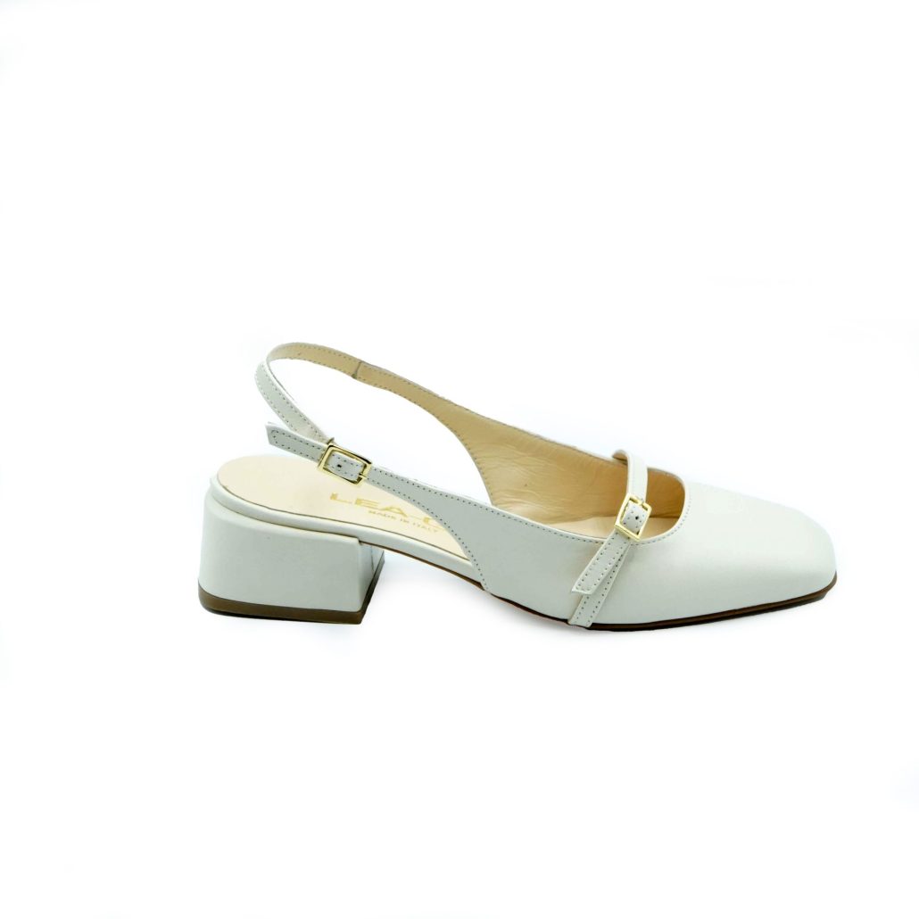 Lea Gu slingback in nappa, punta quadrata, cinturino frontale, tacco 35mm Saldi