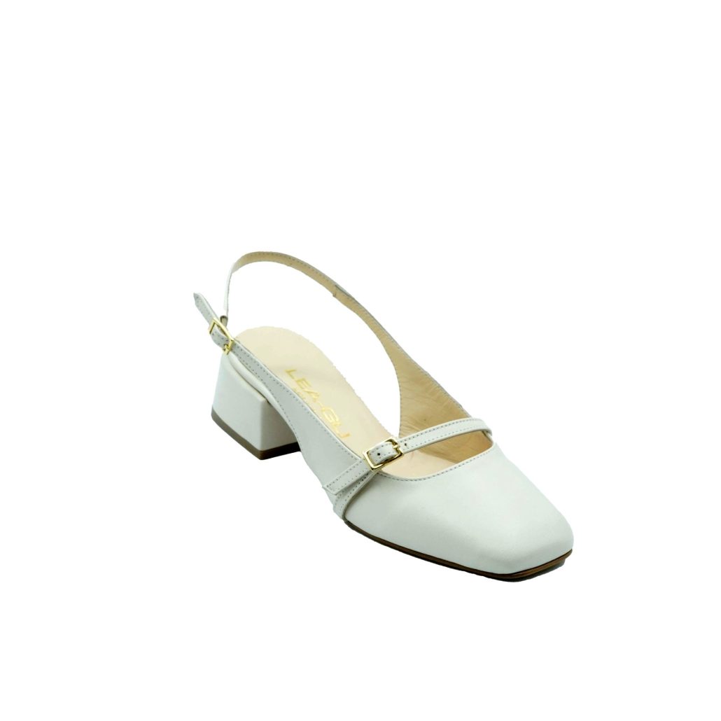 Lea Gu slingback in nappa, punta quadrata, cinturino frontale, tacco 35mm Saldi