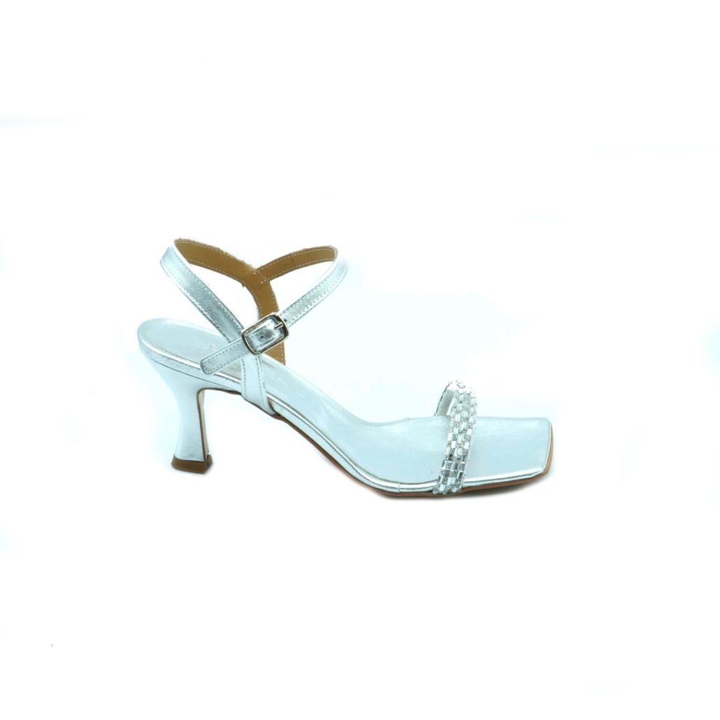 Lea Gu sandalo in nappa, fascia frontale con strass, punta quadrata, chiusura sul collo del piede, tacco ricoperto 70mm Promozione
