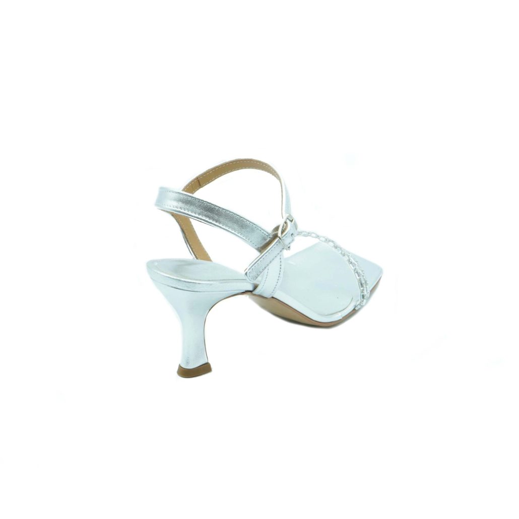 Lea Gu sandalo in nappa, fascia frontale con strass, punta quadrata, chiusura sul collo del piede, tacco ricoperto 70mm Promozione
