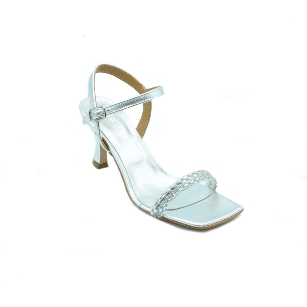 Lea Gu sandalo in nappa, fascia frontale con strass, punta quadrata, chiusura sul collo del piede, tacco ricoperto 70mm Promozione