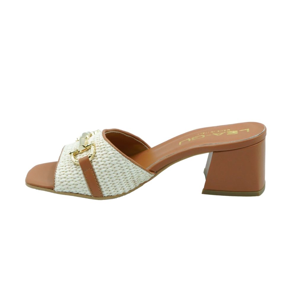 Lea Gu sandalo in nappa, fascia frontale in rafia con accessorio, tacco 50mm Nuova