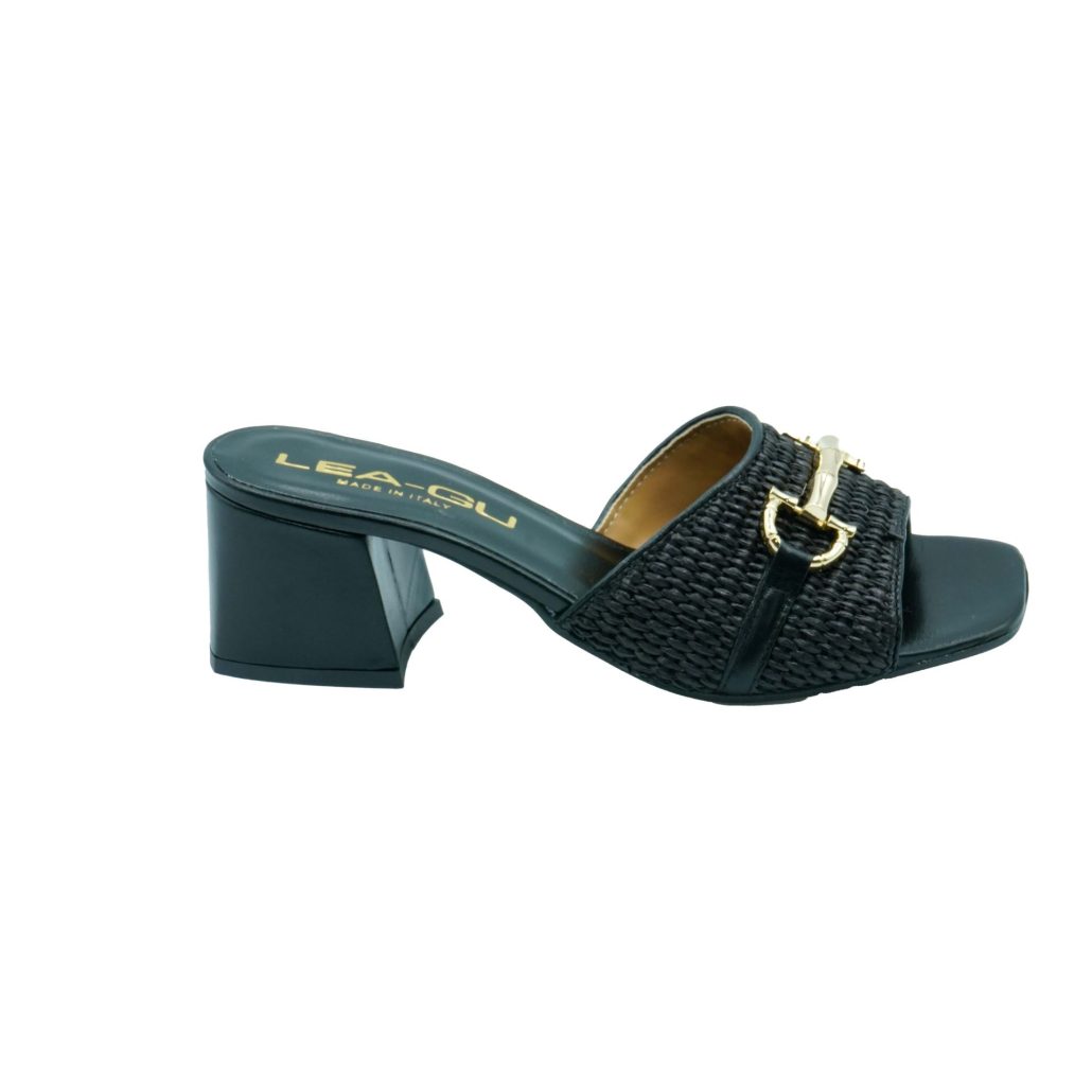 Lea Gu sandalo in nappa, fascia frontale in rafia con accessorio, tacco 50mm Nuova