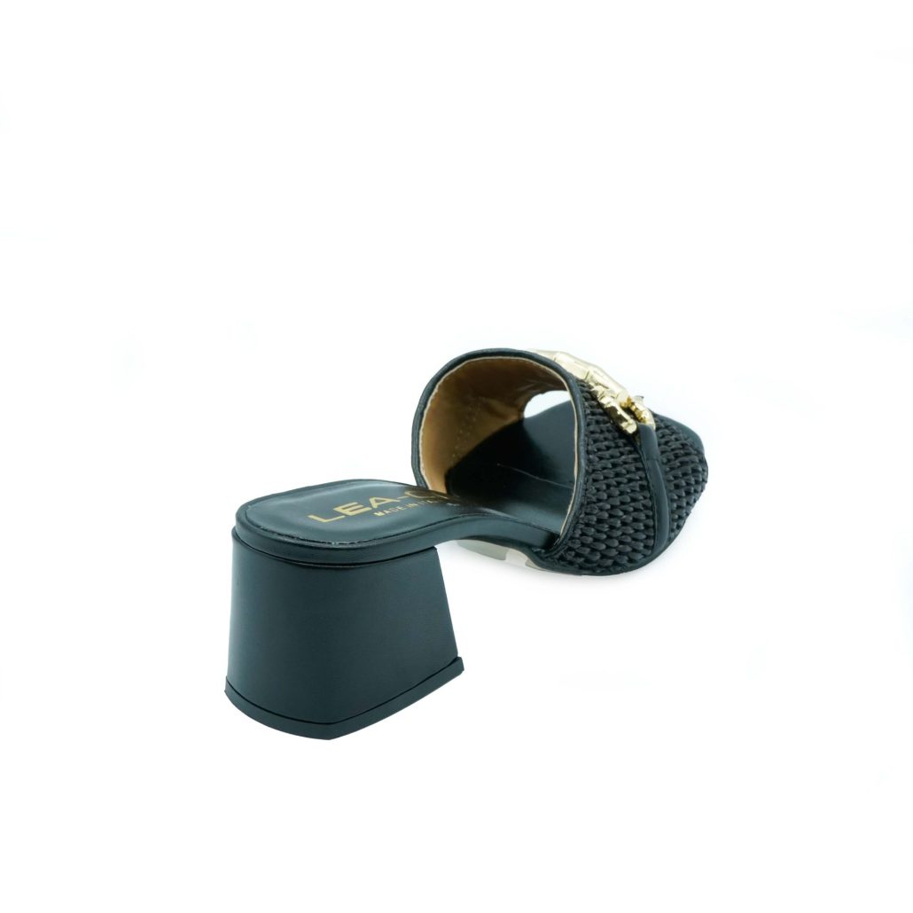Lea Gu sandalo in nappa, fascia frontale in rafia con accessorio, tacco 50mm Nuova