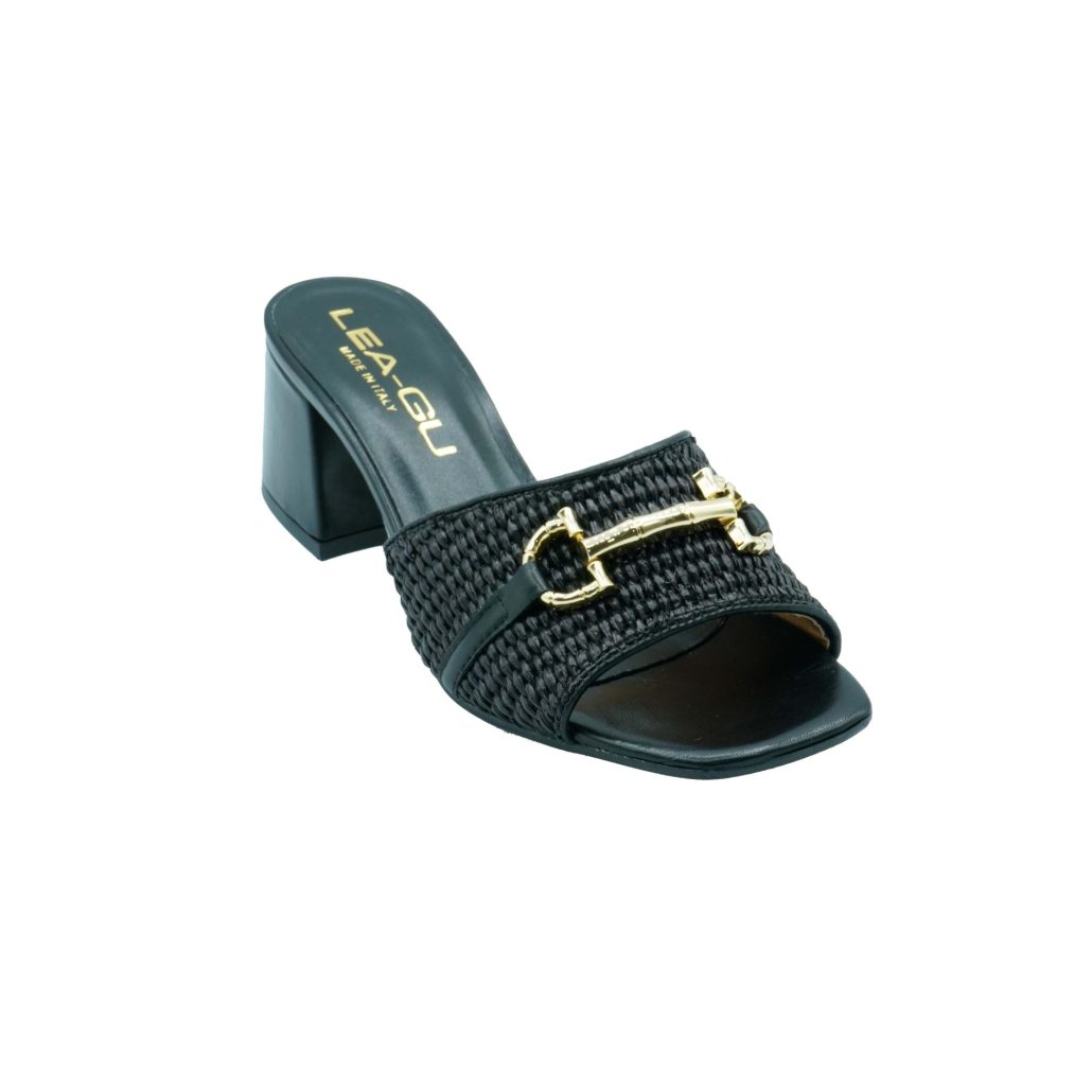 Lea Gu sandalo in nappa, fascia frontale in rafia con accessorio, tacco 50mm Nuova