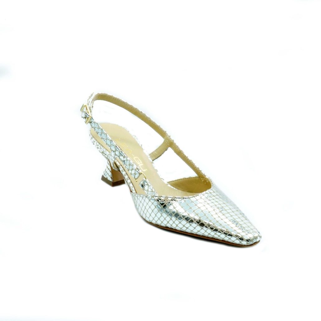 Lea Gu slingback in nappa stampata laminata ,tacco 50mm Convenienza