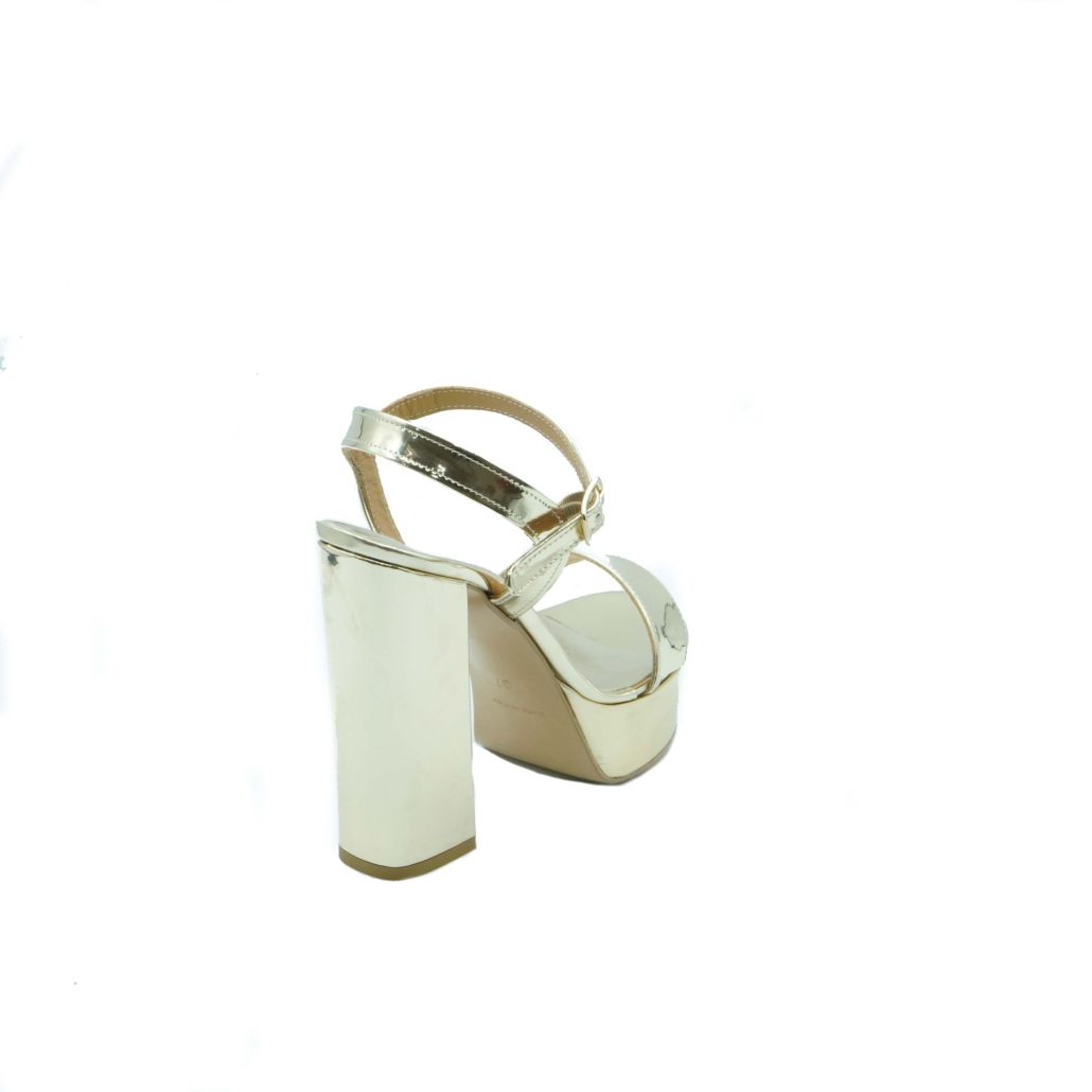 Lea Gu sandalo in nappa laminata, fascia frontale, cinturino alla caviglia, tacco 120 mm plateau 25 mm Outlet