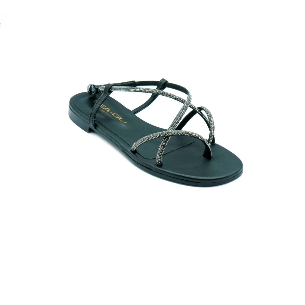 Lea Gu sandalo in nappa laminata, strass frontali, chiusura posteriore, tacco 10mm Vendita Economica