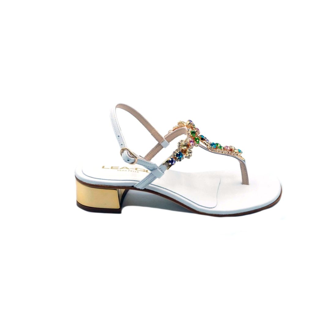 Lea Gu sandalo infradito in nappa, accessorio con swarovski frontale, chiusura posteriore, tacco 30mm Nuovo