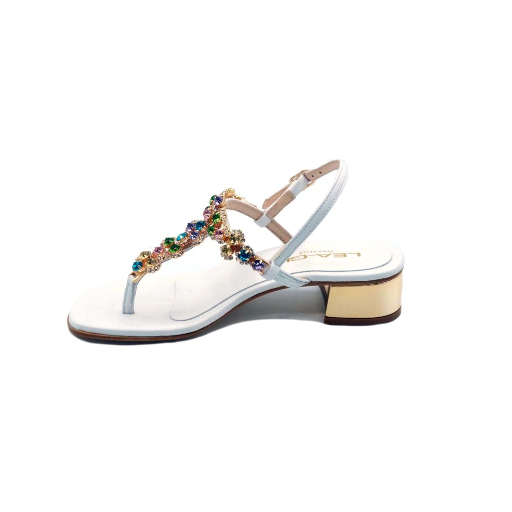 Lea Gu sandalo infradito in nappa, accessorio con swarovski frontale, chiusura posteriore, tacco 30mm Nuovo