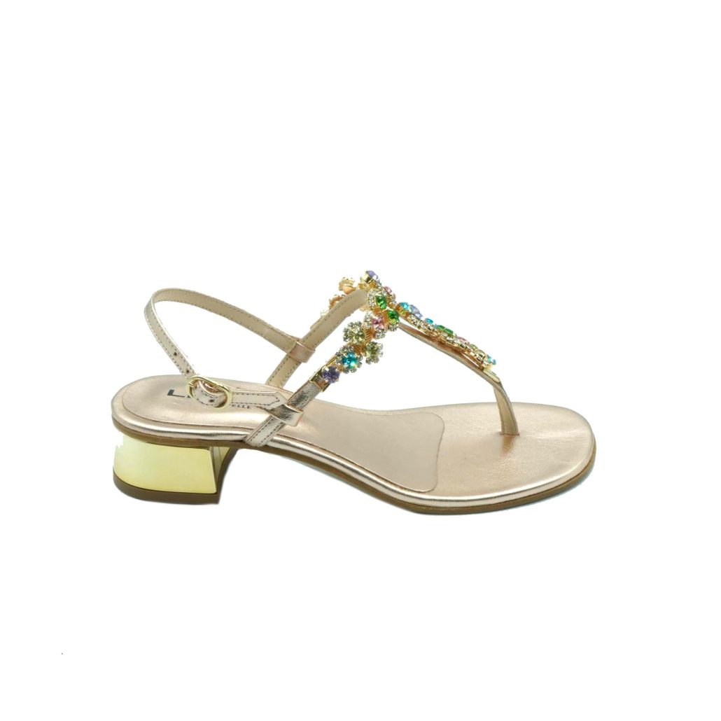Lea Gu sandalo infradito in nappa, accessorio con swarovski frontale, chiusura posteriore, tacco 30mm Nuovo