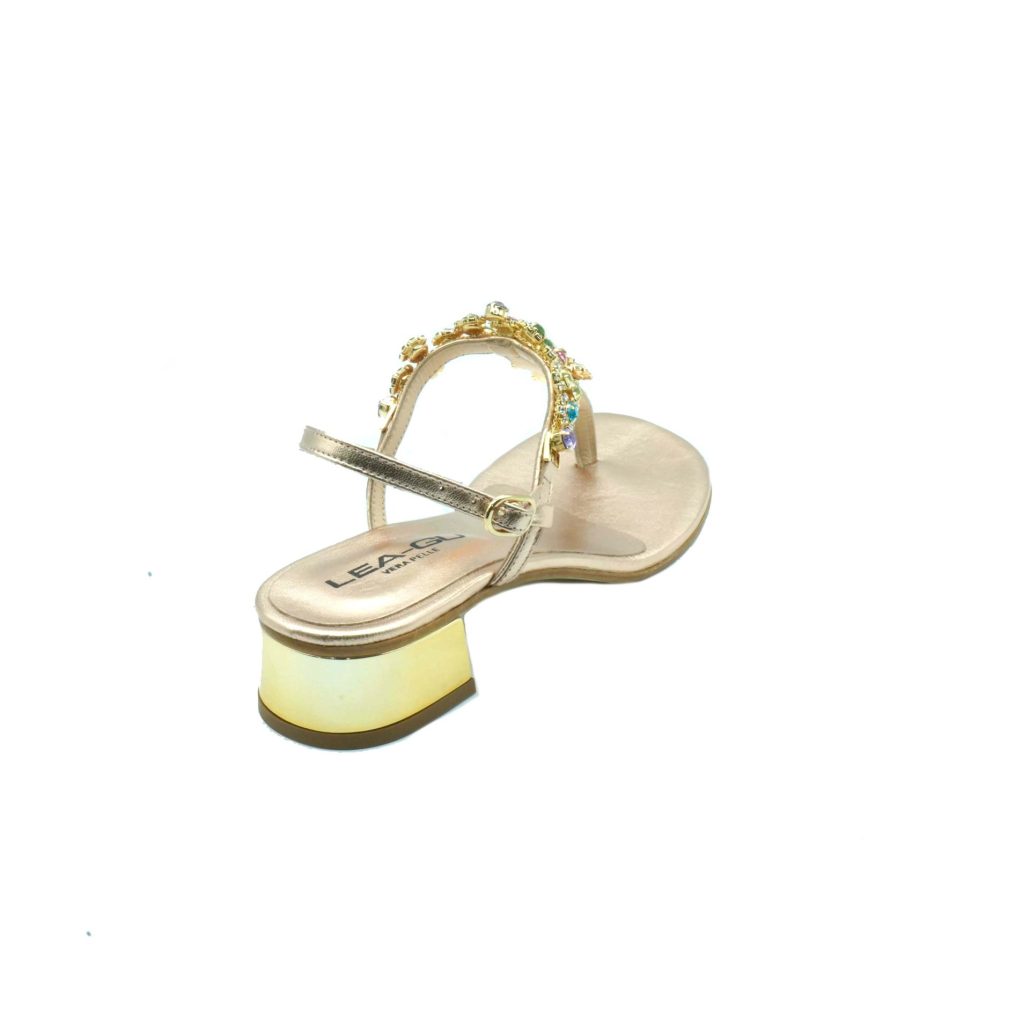 Lea Gu sandalo infradito in nappa, accessorio con swarovski frontale, chiusura posteriore, tacco 30mm Nuovo