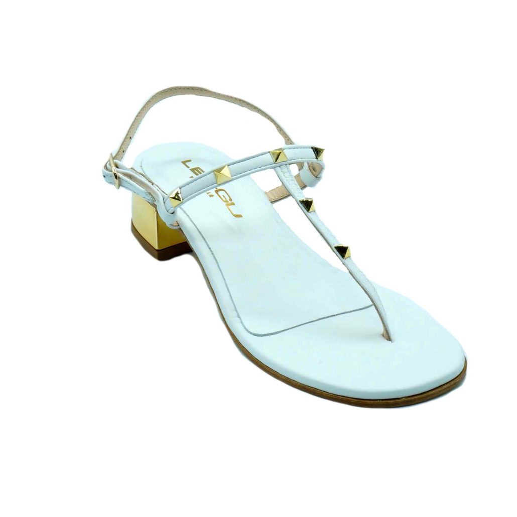 Lea Gu sandalo infradito in nappa, borchie frontali, allacciatura posteriore, tacco color oro 30mm Prezzo basso
