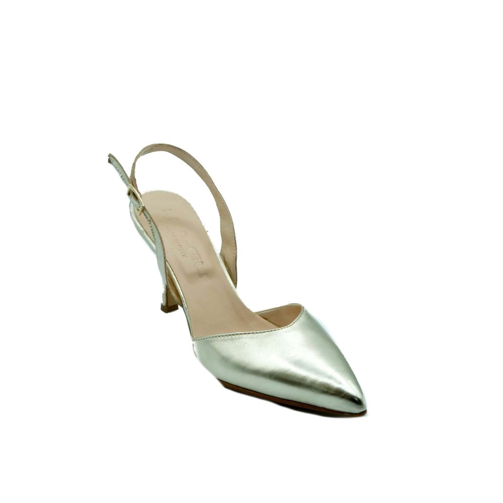Lea Gu scarpa con tacco in nappa laminata, chiusura posteriore, tacco 65mm Pezzi Unici