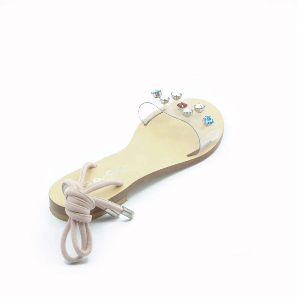 Lea Gu sandalo in plexy multicolor, allacciatura alla caviglia 2025