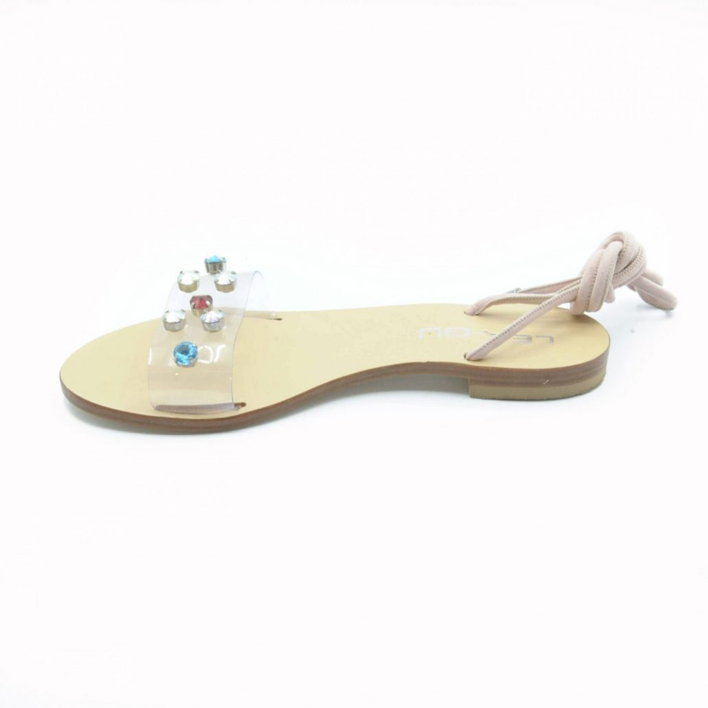 Lea Gu sandalo in plexy multicolor, allacciatura alla caviglia 2025