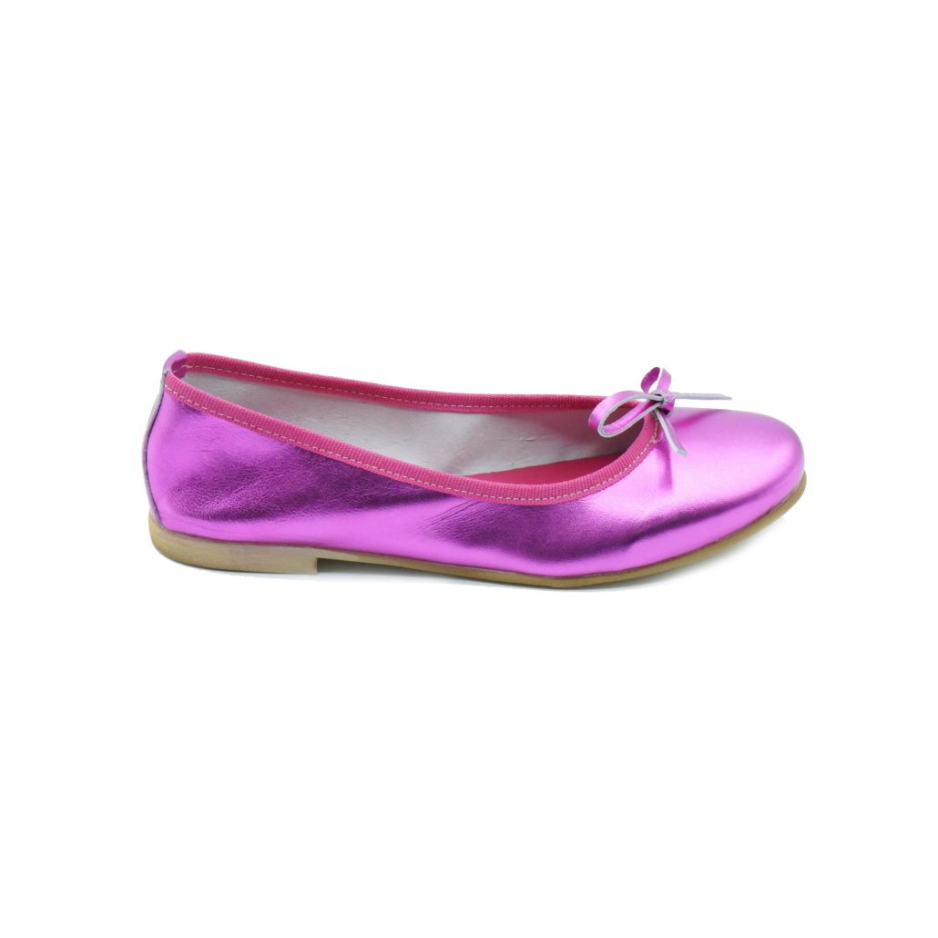 Lea Gu ballerina in nappa laminata, fiocco frontale, tacco 10mm Italia